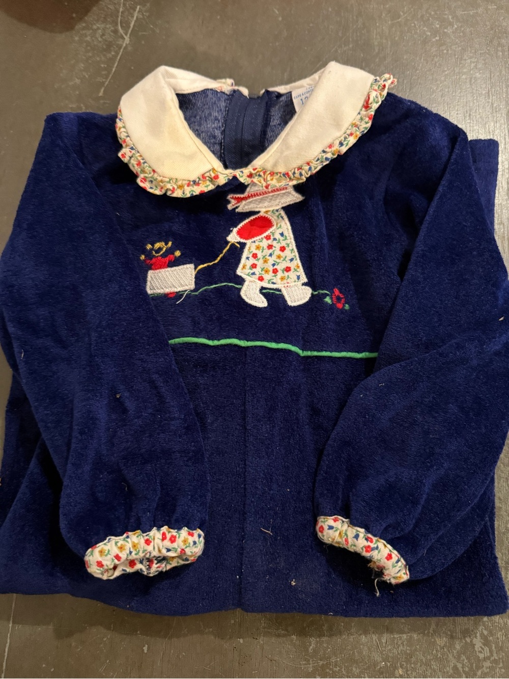 Vintage 1980s Navy Velvet Girl Jacket with Sunbonnet Embroidery